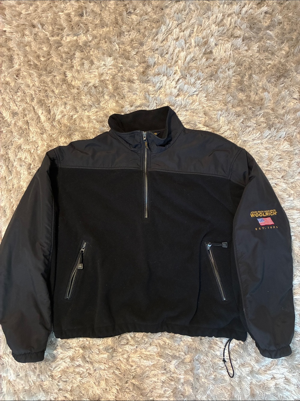 Woolrich Black Lightweight Quarter-Zip Shirt Jacket with Logo